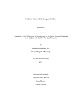 Gender and Cognitive Skills Throughout Childhood Dissertation