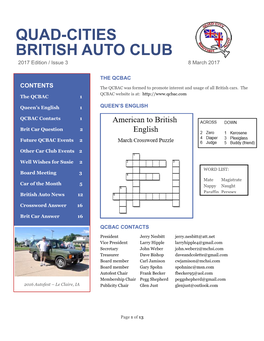 QUAD-CITIES BRITISH AUTO CLUB 2017 Edition / Issue 3 8 March 2017