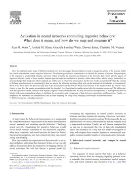 Activation in Neural Networks Controlling Ingestive Behaviors: What Does It Mean, and How Do We Map and Measure It? ⁎ Alan G