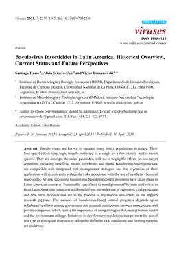 Baculovirus Insecticides in Latin America: Historical Overview, Current Status and Future Perspectives