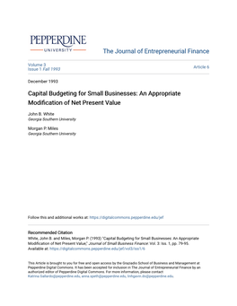 Capital Budgeting for Small Businesses: an Appropriate Modification of Net Present Value