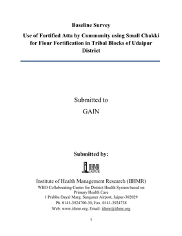 Use of Fortified Atta by Community Using Small Chakki for Flour Fortification in Tribal Blocks of Udaipur District