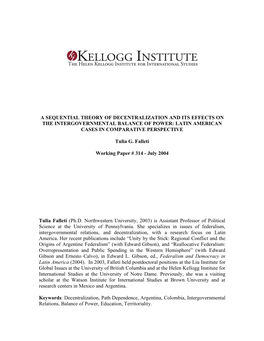 A Sequential Theory of Decentralization and Its Effects on the Intergovernmental Balance of Power: Latin American Cases in Comparative Perspective