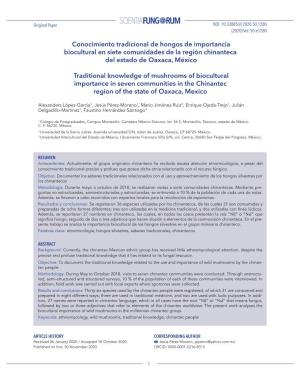 Conocimiento Tradicional De Hongos De Importancia Biocultural En Siete Comunidades De La Región Chinanteca Del Estado De Oaxaca, México