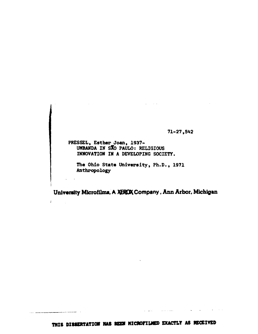 Uni Varsity Microfilms, a )&Pkcompany, Ann Arbor, Michigan