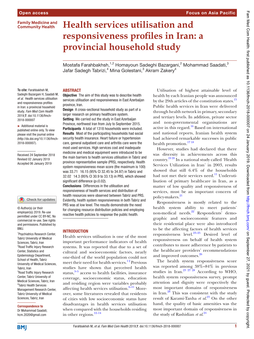 Health Services Utilisation and Responsiveness Profiles in Iran: a Provincial Household Study