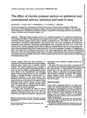 The Effect of Chorda Tympani Section on Ipsilateral and Contralateral Salivary Secretion and Taste in Man