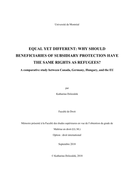 Why Should Beneficiaries of Subsidiary Protection Have the Same Rights As Refugees?