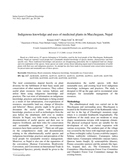 Indigenous Knowledge and Uses of Medicinal Plants in Macchegaun, Nepal