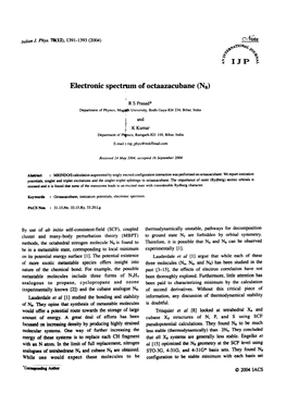 Electronic Spectrum of Octaazacubane (Ns)