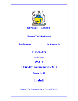 Nunavut Youth Parliament Hansard