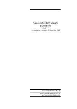 Exxonmobil Australia Modern Slavery Statement 2021
