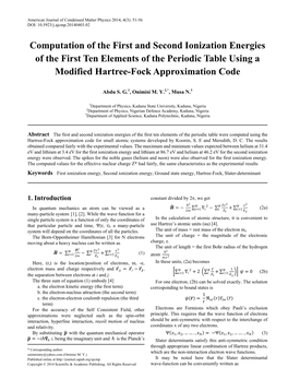 Computation of the First and Second Ionization Energies of the First Ten Elements of the Periodic Table Using a Modified Hartree-Fock Approximation Code