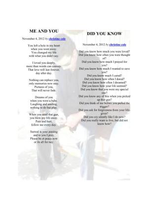 ME and YOU DID YOU KNOW November 4, 2012 by Christine Cole