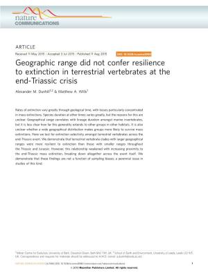 Geographic Range Did Not Confer Resilience to Extinction in Terrestrial Vertebrates at the End-Triassic Crisis