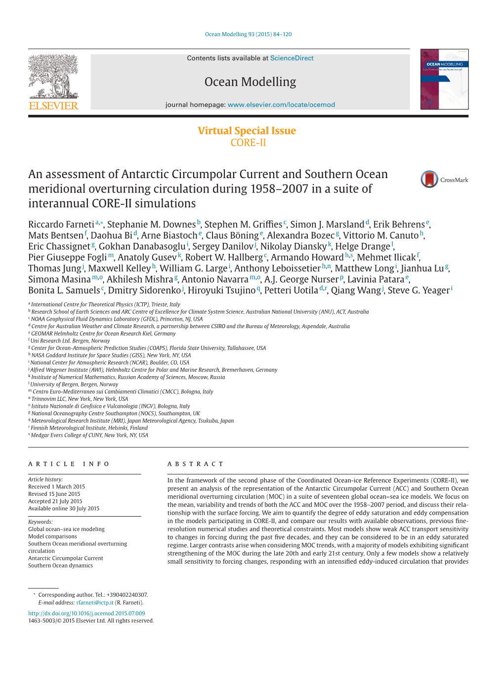 An Assessment of Antarctic Circumpolar Current and Southern Ocean Meridional Overturning Circulation During 1958–2007 in a Suite of Interannual CORE-II Simulations