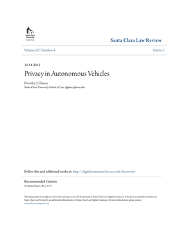 Privacy in Autonomous Vehicles Dorothy J