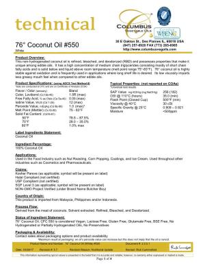 76° Coconut Oil #550 (847) 257-8920 FAX (773) 265-6985 White