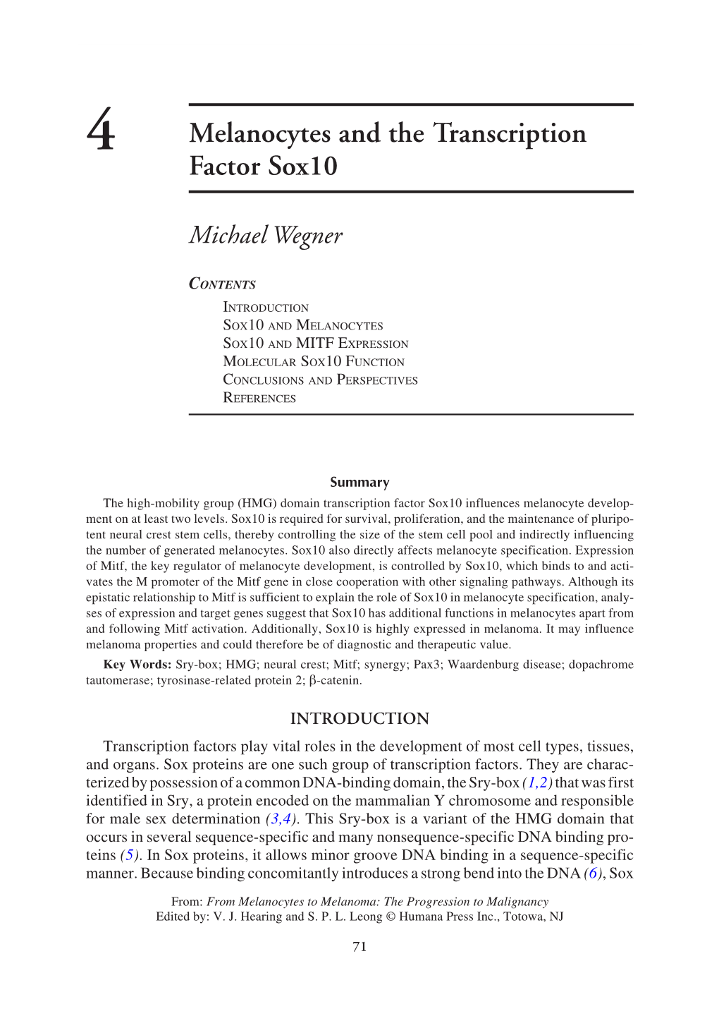 Melanocytes and the Transcription Factor Sox10