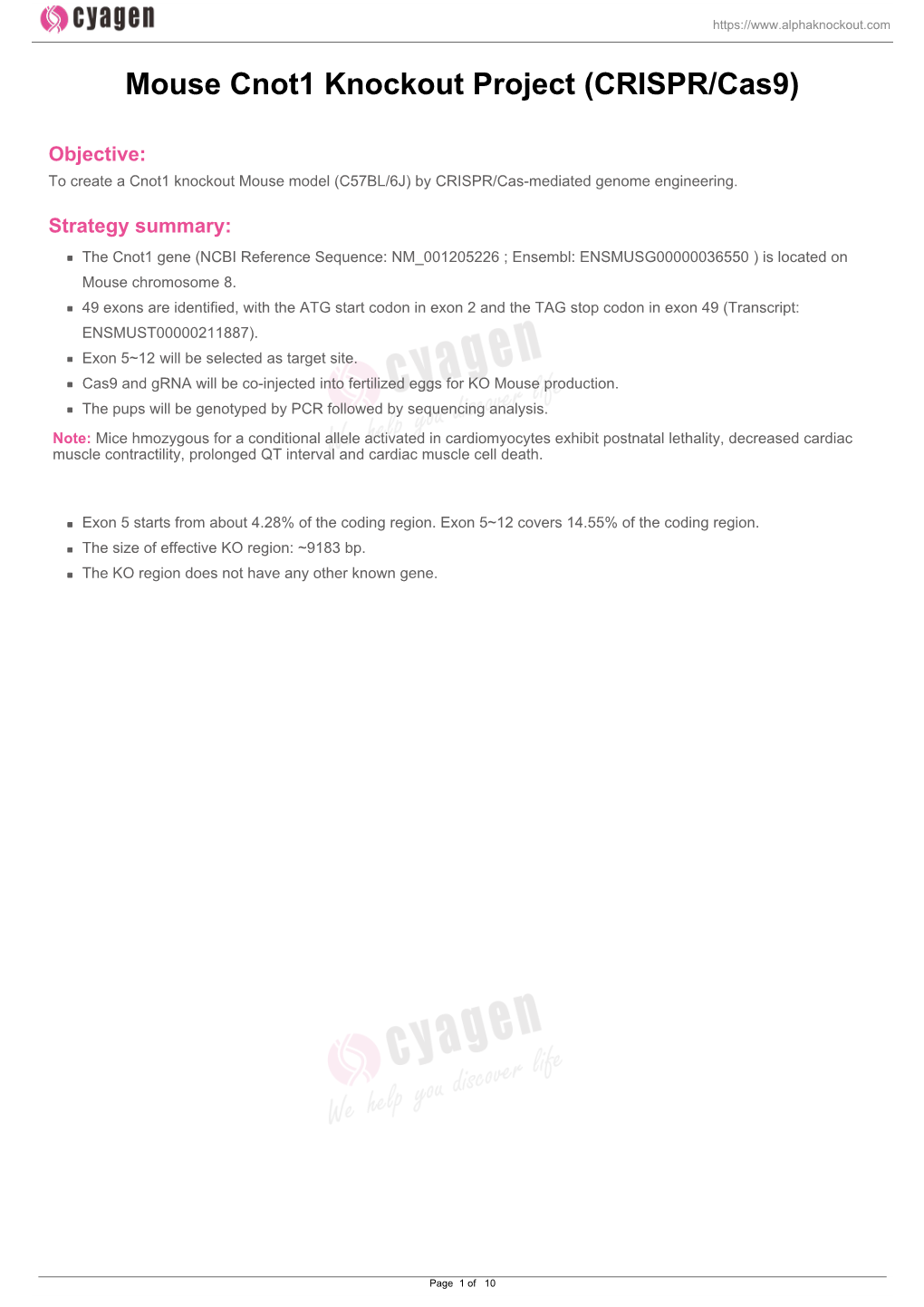 Mouse Cnot1 Knockout Project (CRISPR/Cas9)