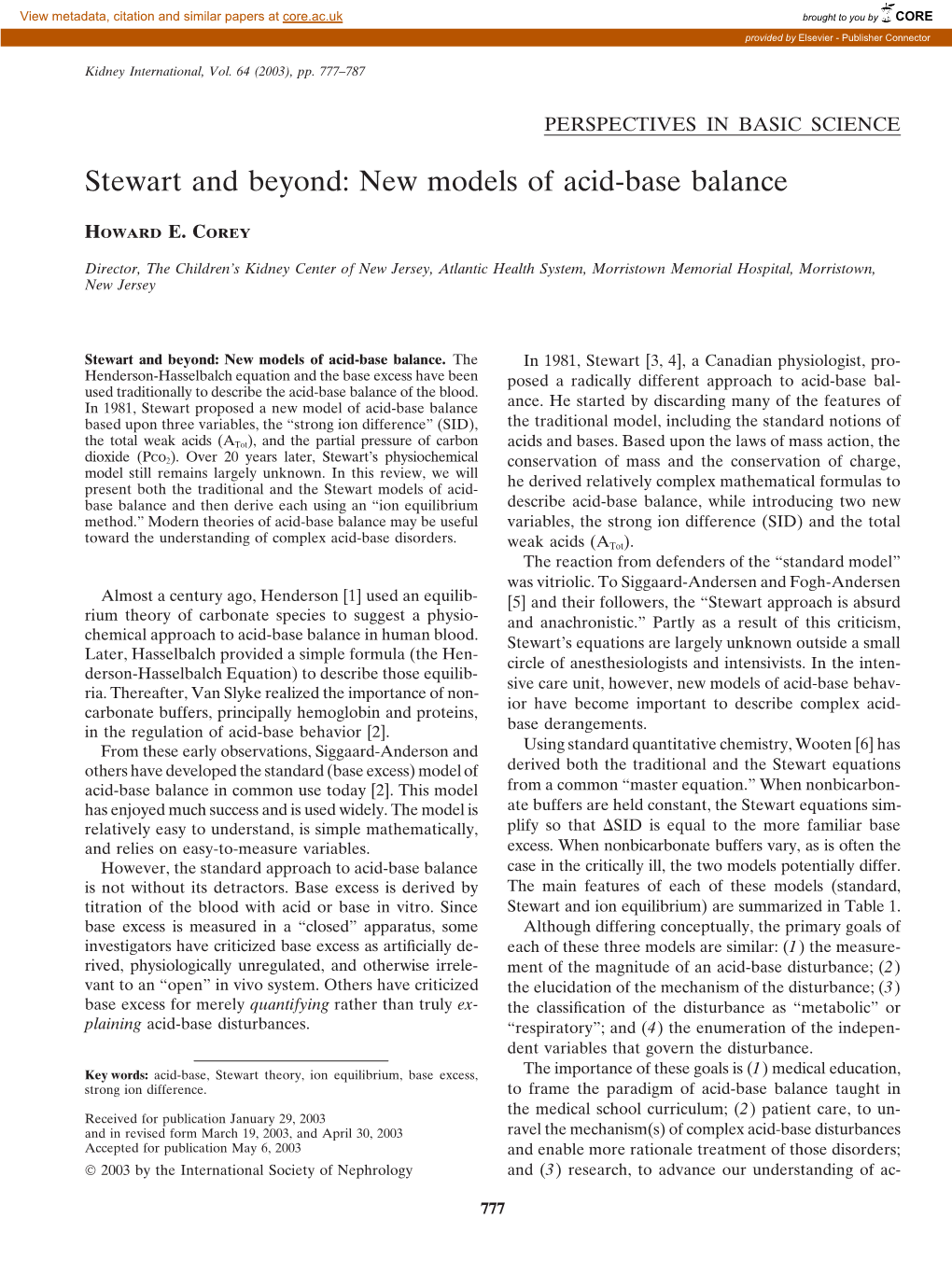 New Models of Acid-Base Balance