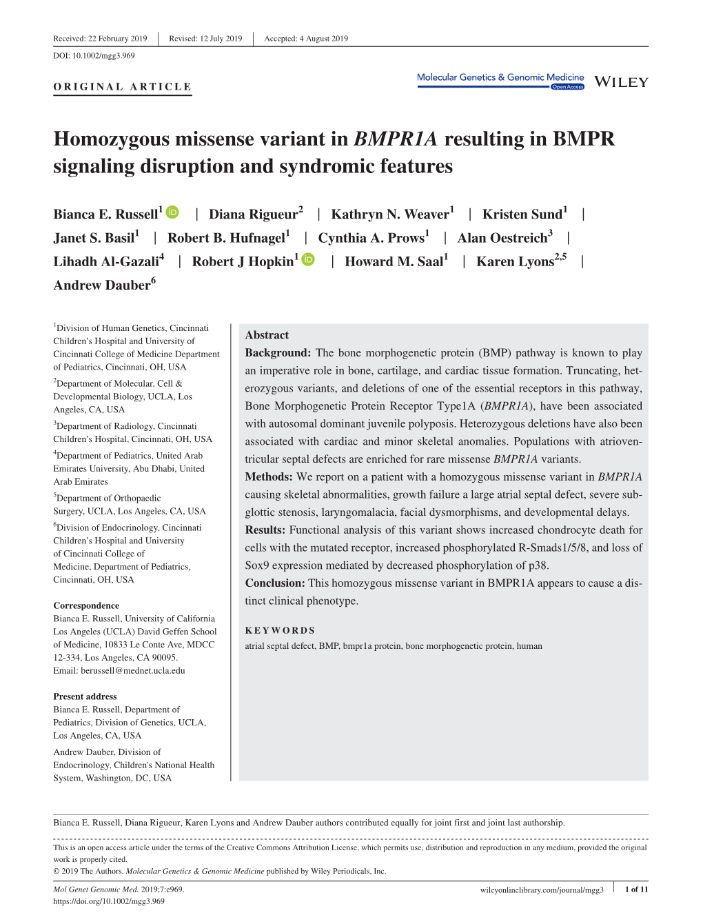 Homozygous Missense Variant in BMPR1A Resulting in BMPR Signaling Disruption and Syndromic Features