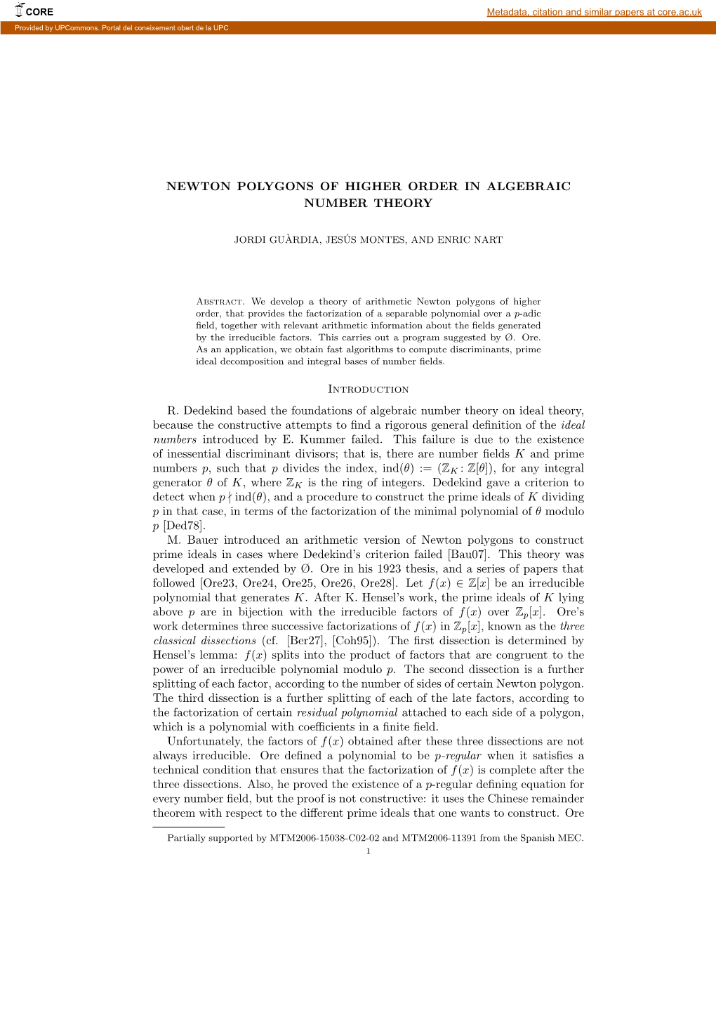 Newton Polygons of Higher Order in Algebraic Number Theory