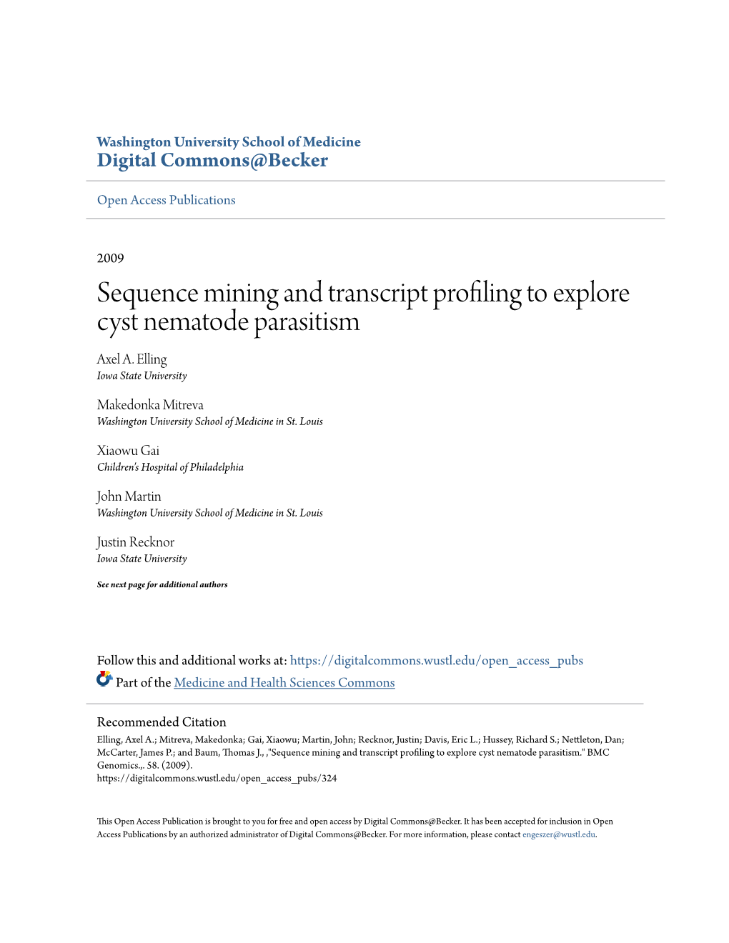 Sequence Mining and Transcript Profiling to Explore Cyst Nematode Parasitism Axel A