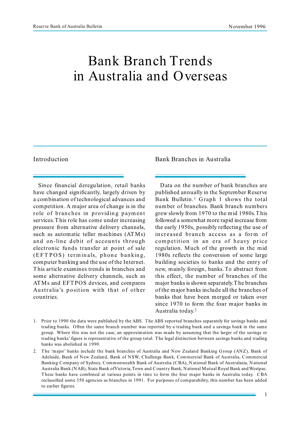 Bank Branch Trends in Australia and Overseas