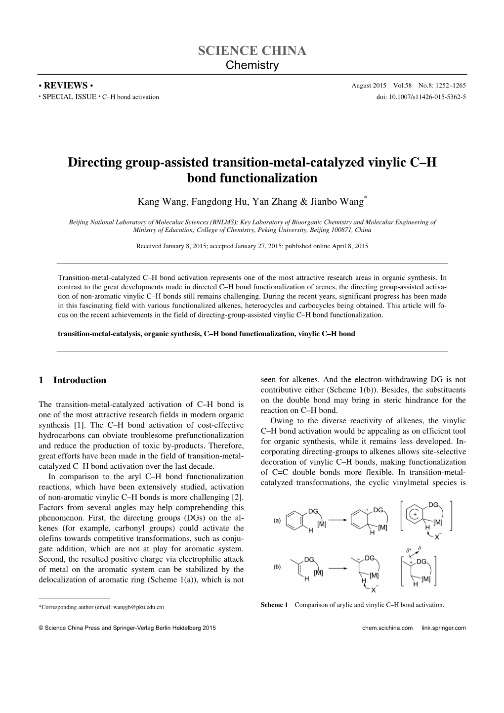 SCIENCE CHINA Directing Group-Assisted Transition-Metal-Catalyzed Vinylic C–H Bond Functionalization