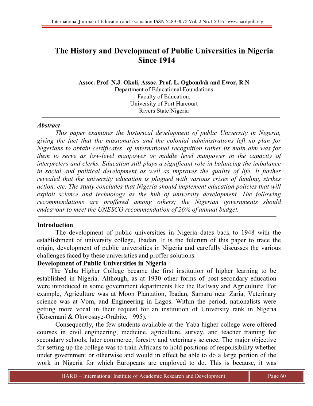 The History and Development of Public Universities in Nigeria Since 1914