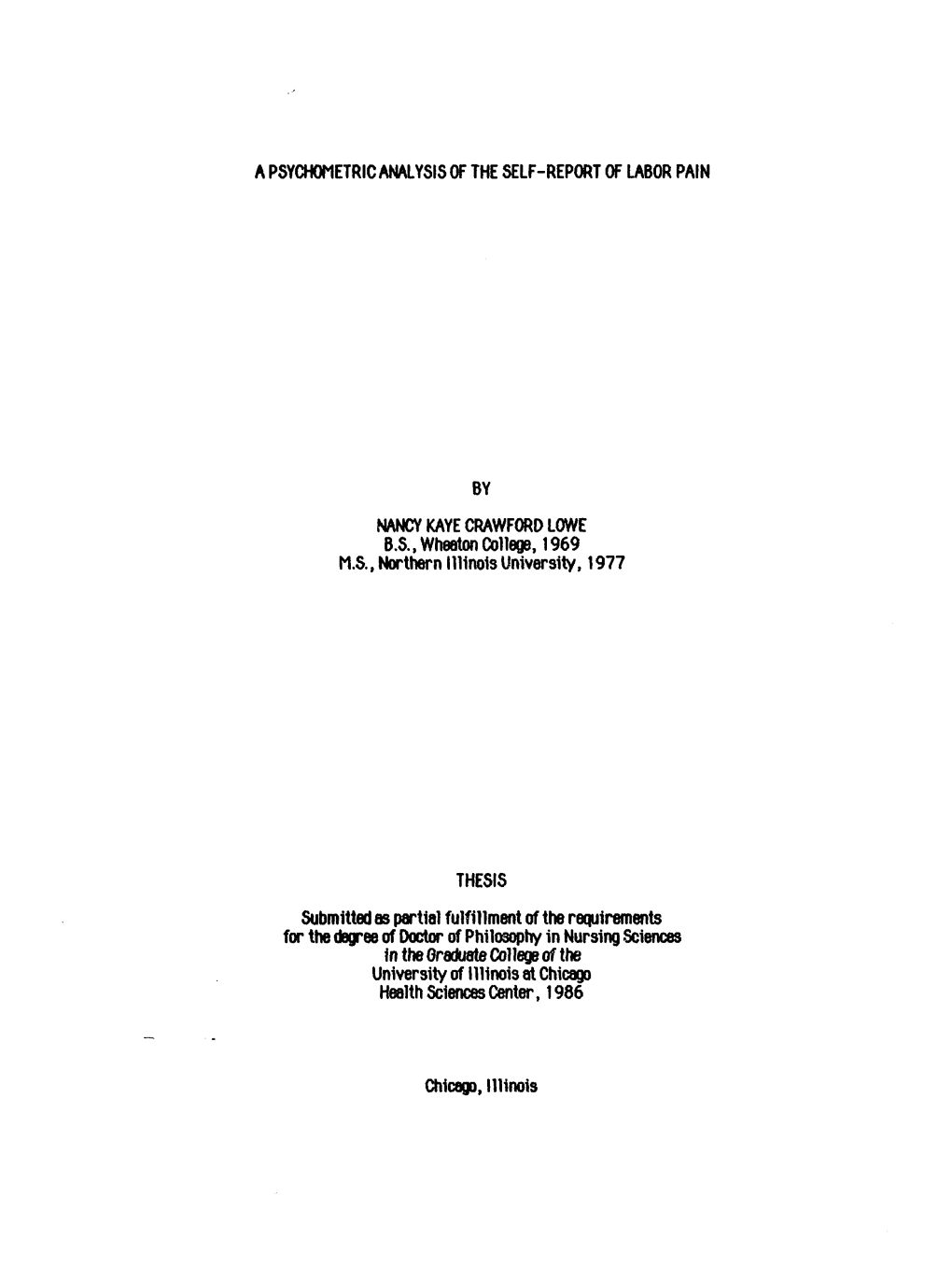 A Psychometric Analysis of the Self-Report of Labor Pain