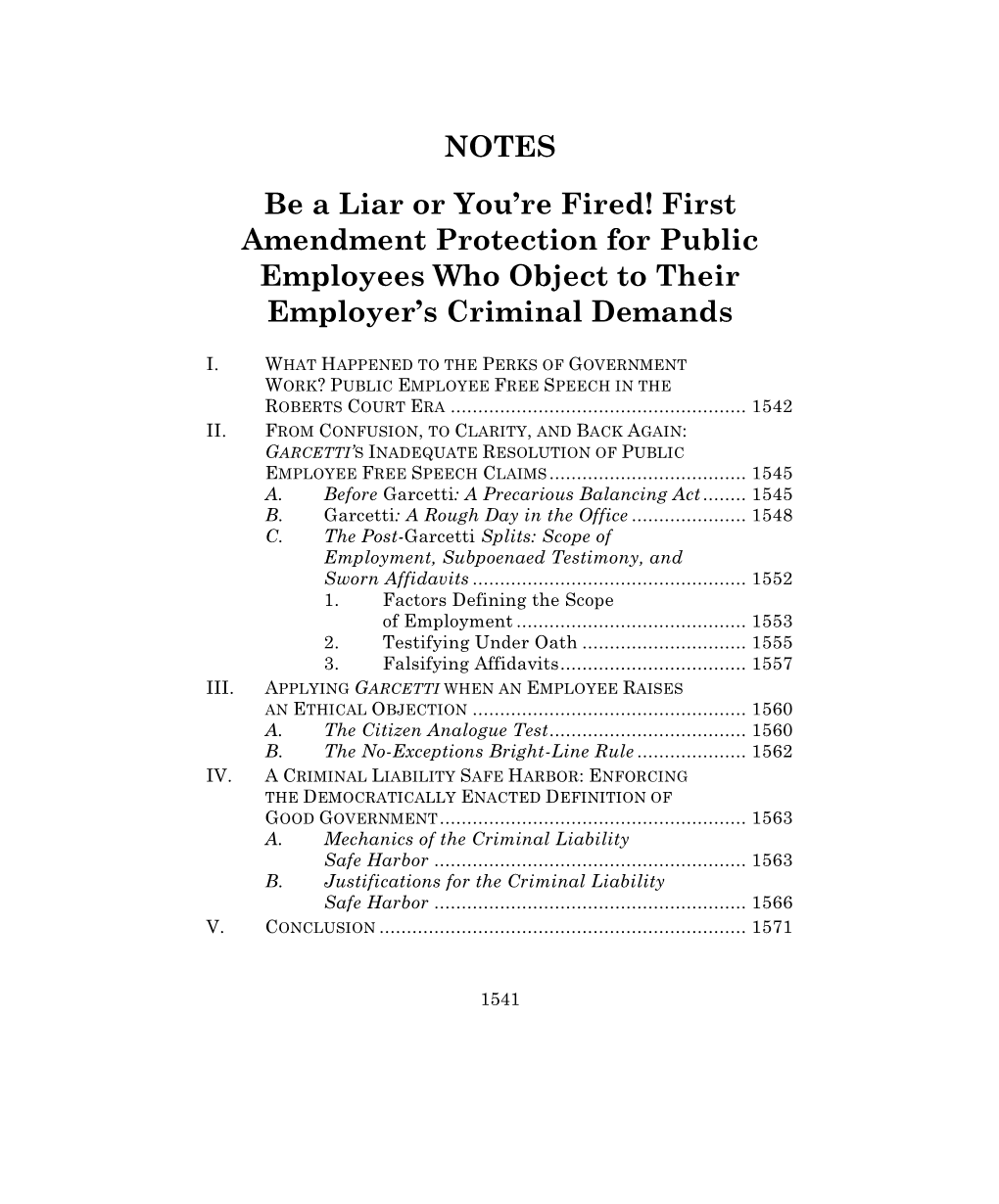 First Amendment Protection for Public Employees Who Object to Their Employer’S Criminal Demands