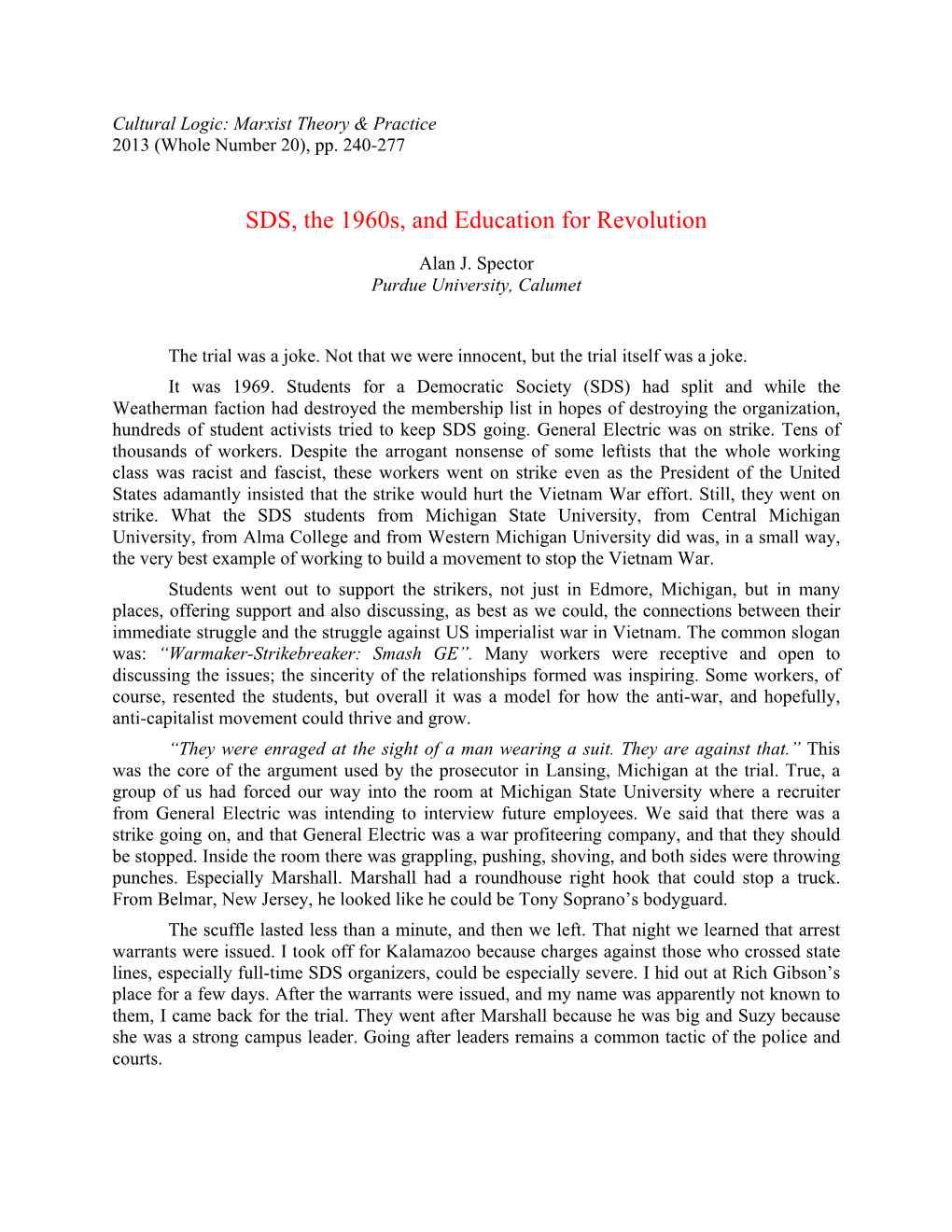 SDS, the 1960S, and Education for Revolution