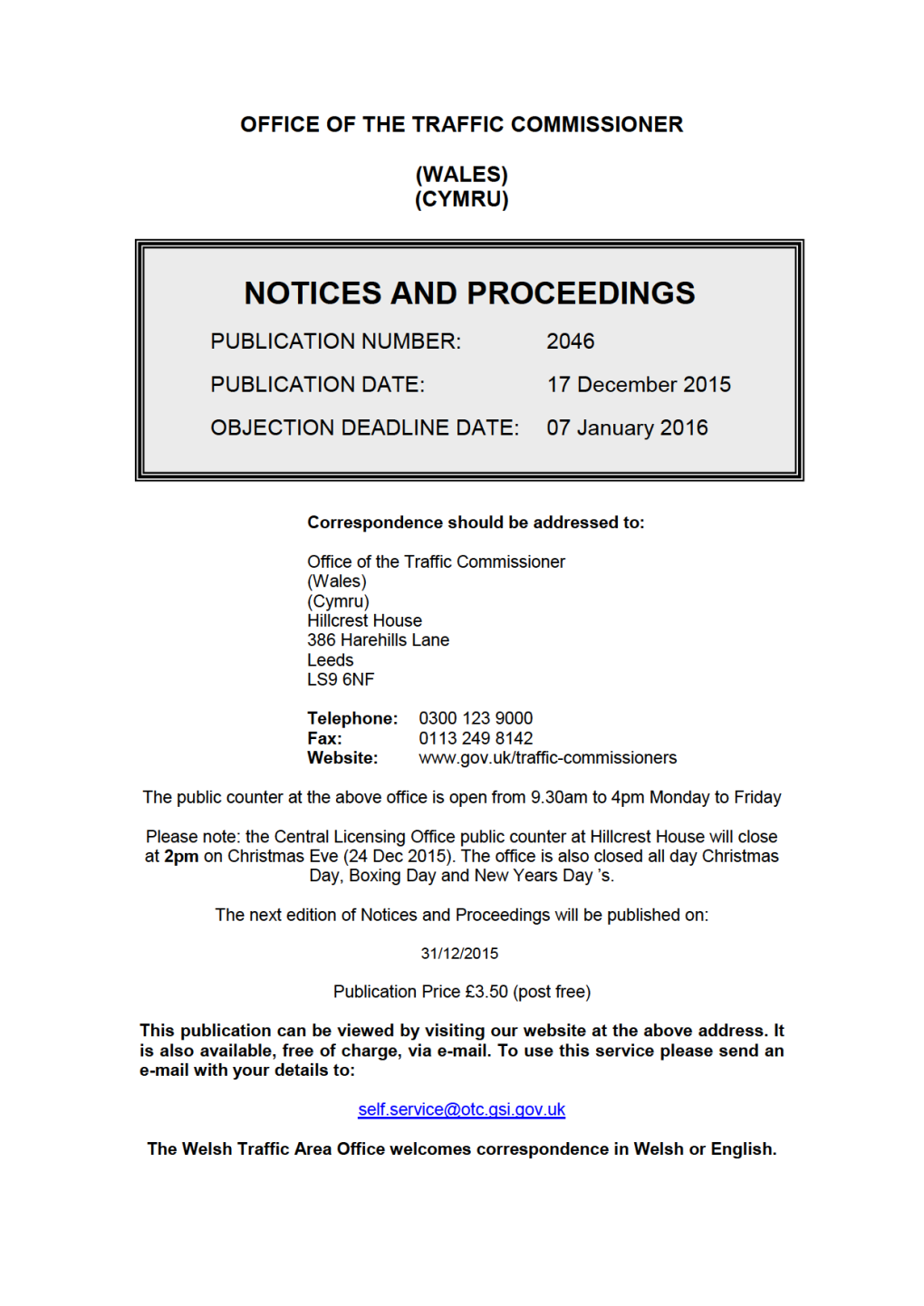 NOTICES and PROCEEDINGS 17 December 2015