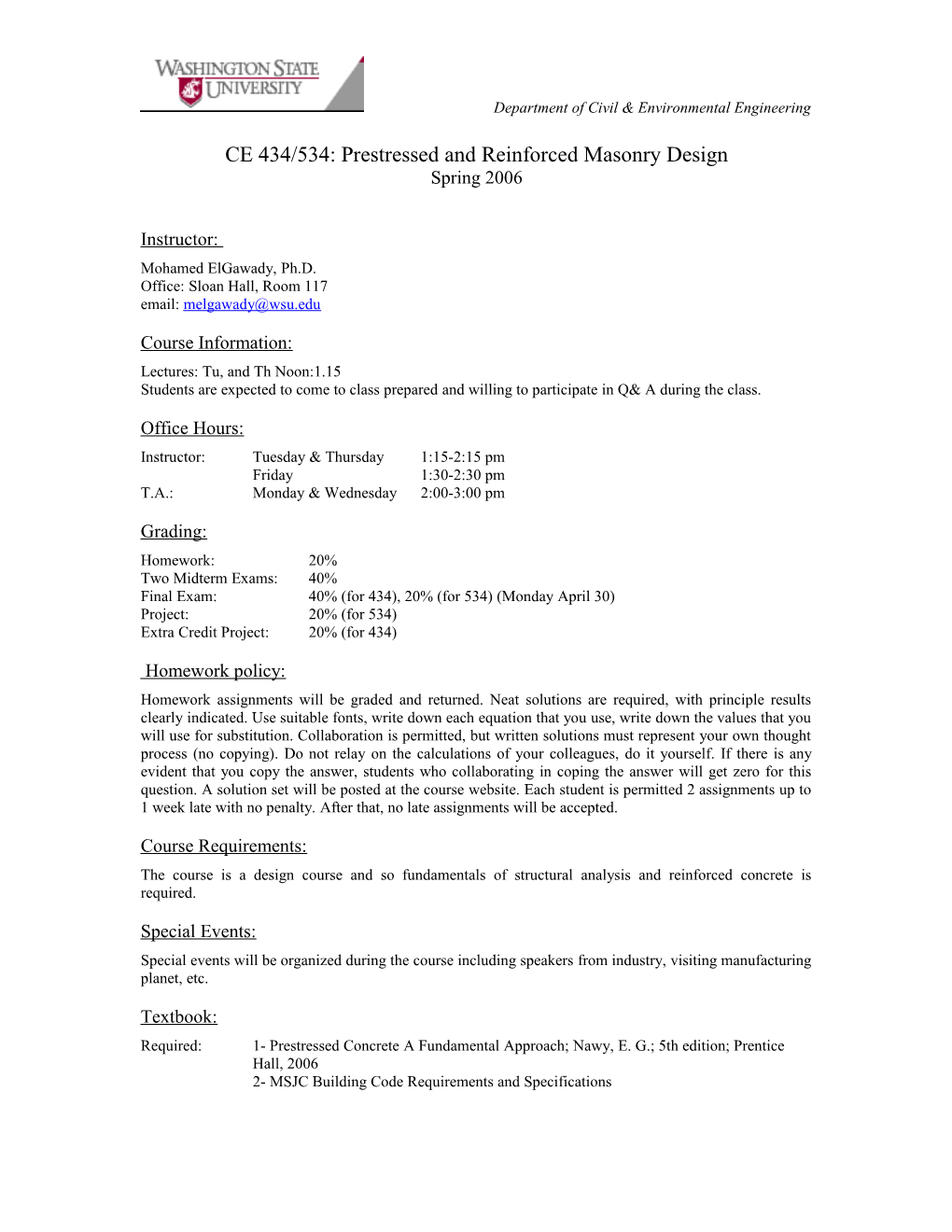 CE 434/534: Prestressed and Reinforced Masonry Design