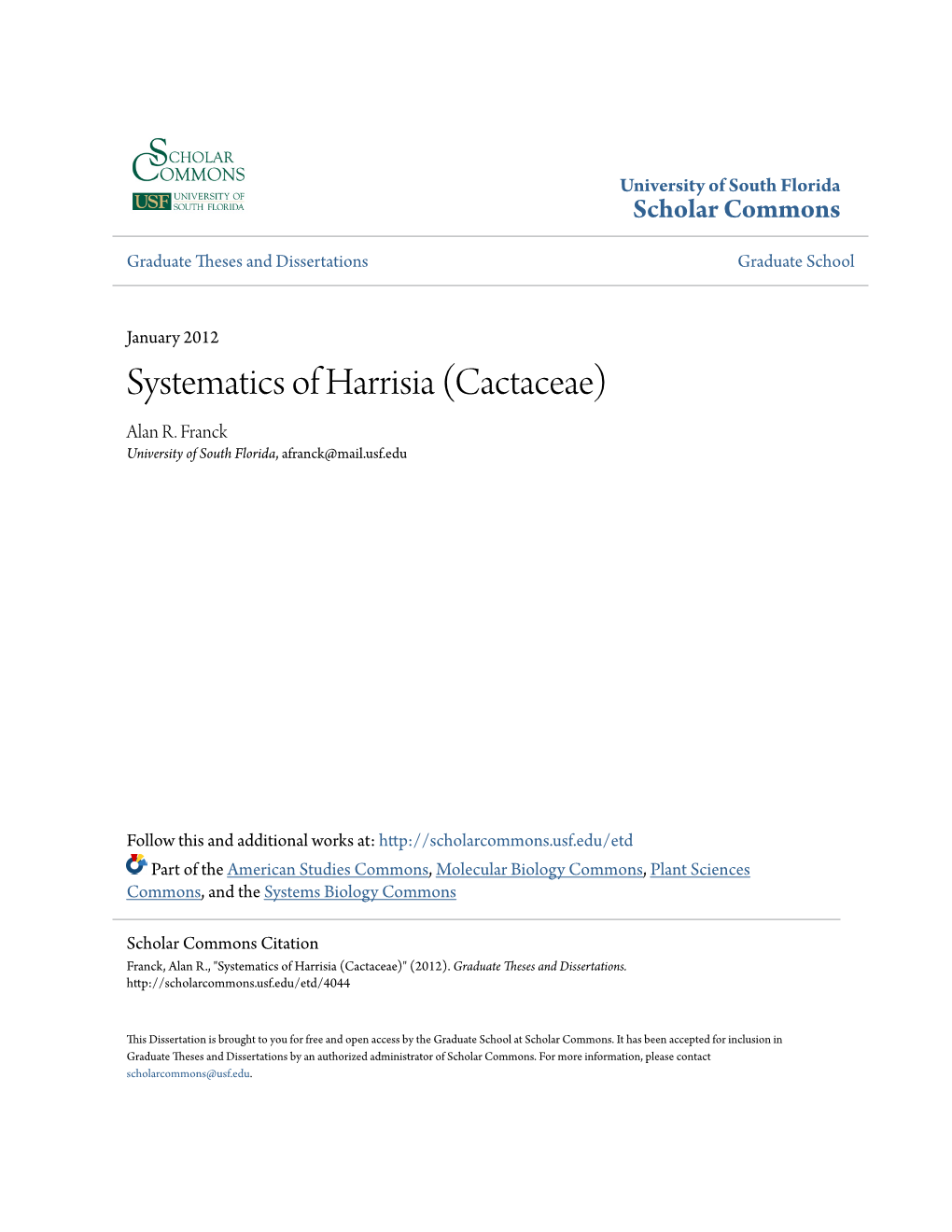 Systematics of Harrisia (Cactaceae) Alan R