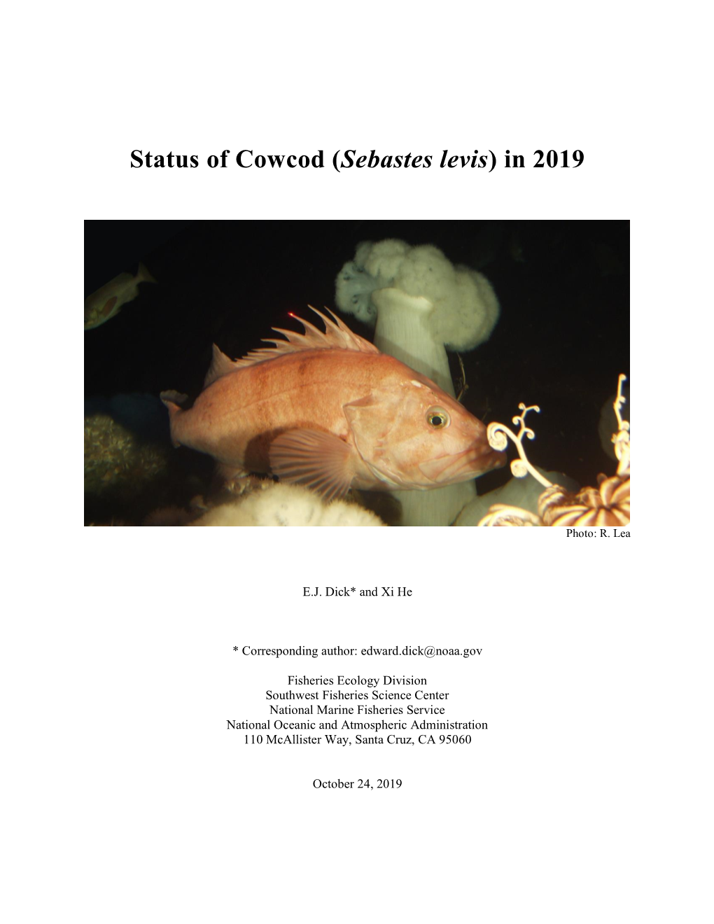 Status of Cowcod (Sebastes Levis) in 2019