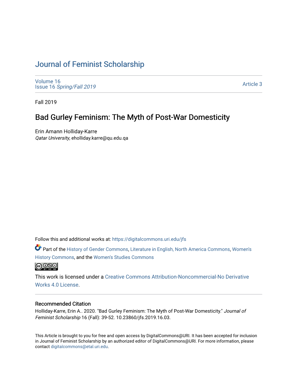 Bad Gurley Feminism: the Myth of Post-War Domesticity