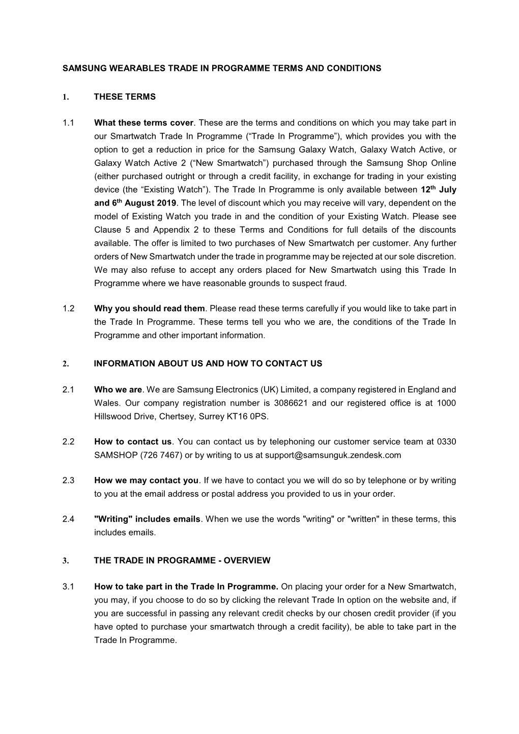 Samsung Wearables Trade in Programme Terms and Conditions