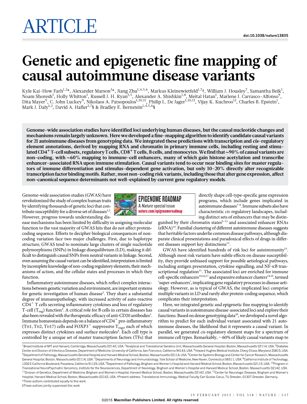 Genetic and Epigenetic Fine Mapping of Causal Autoimmune Disease Variants