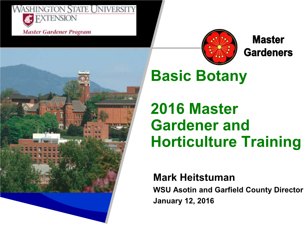 Basic Botany 2016 Master Gardener and Horticulture Training