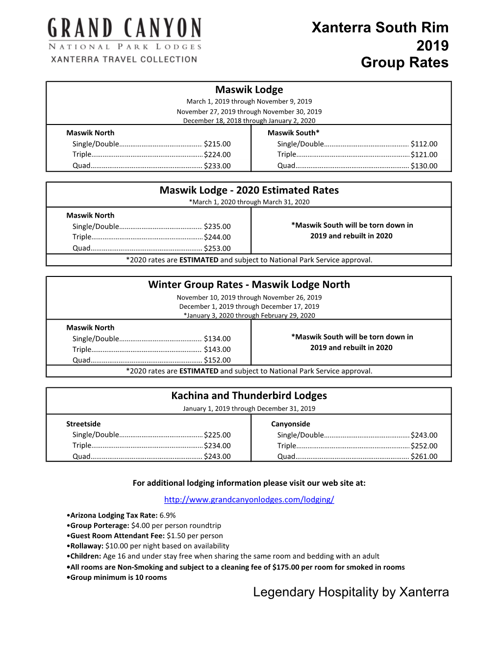 Group Rates 2019 Xanterra South