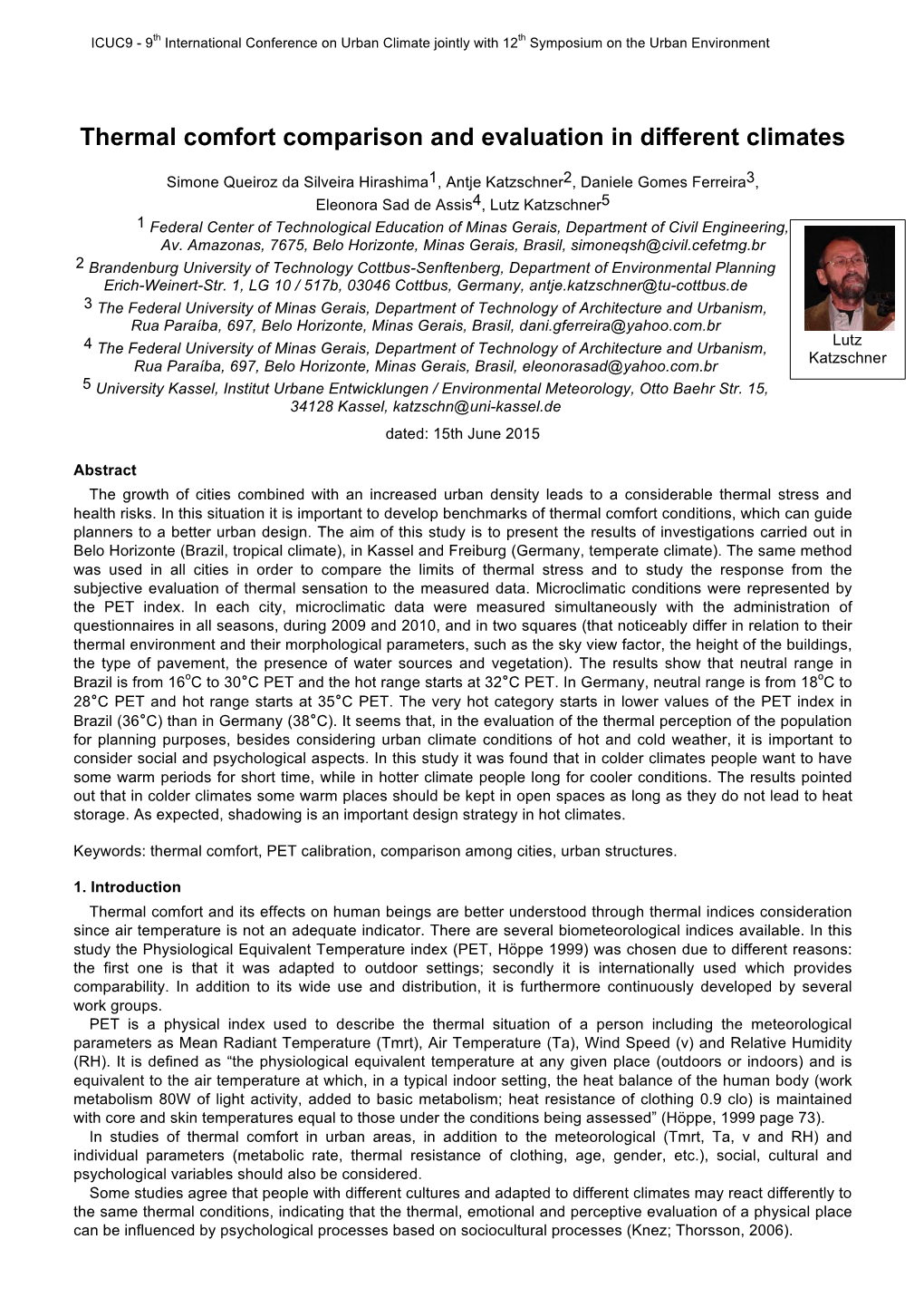 Thermal Comfort Comparison and Evaluation in Different Climates