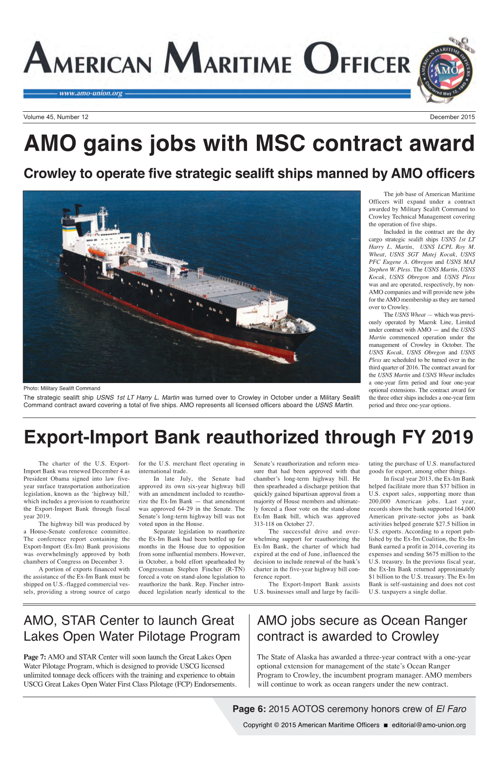 AMO Gains Jobs with MSC Contract Award