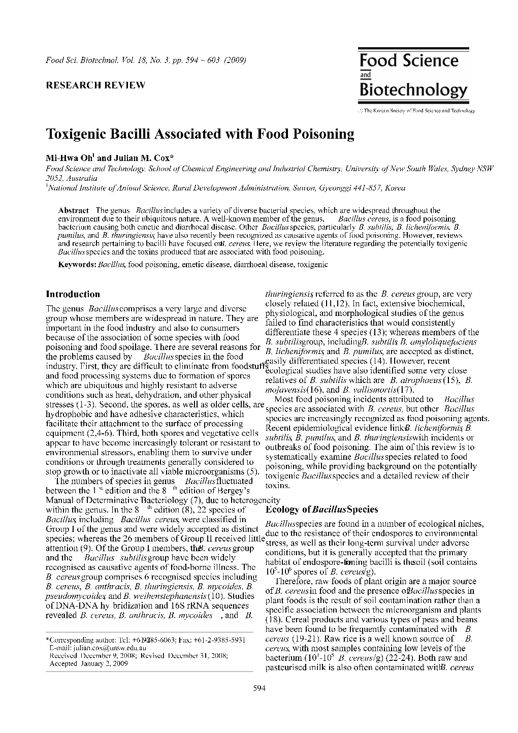 Toxigenic Bacilli Associated with Food Poisoning