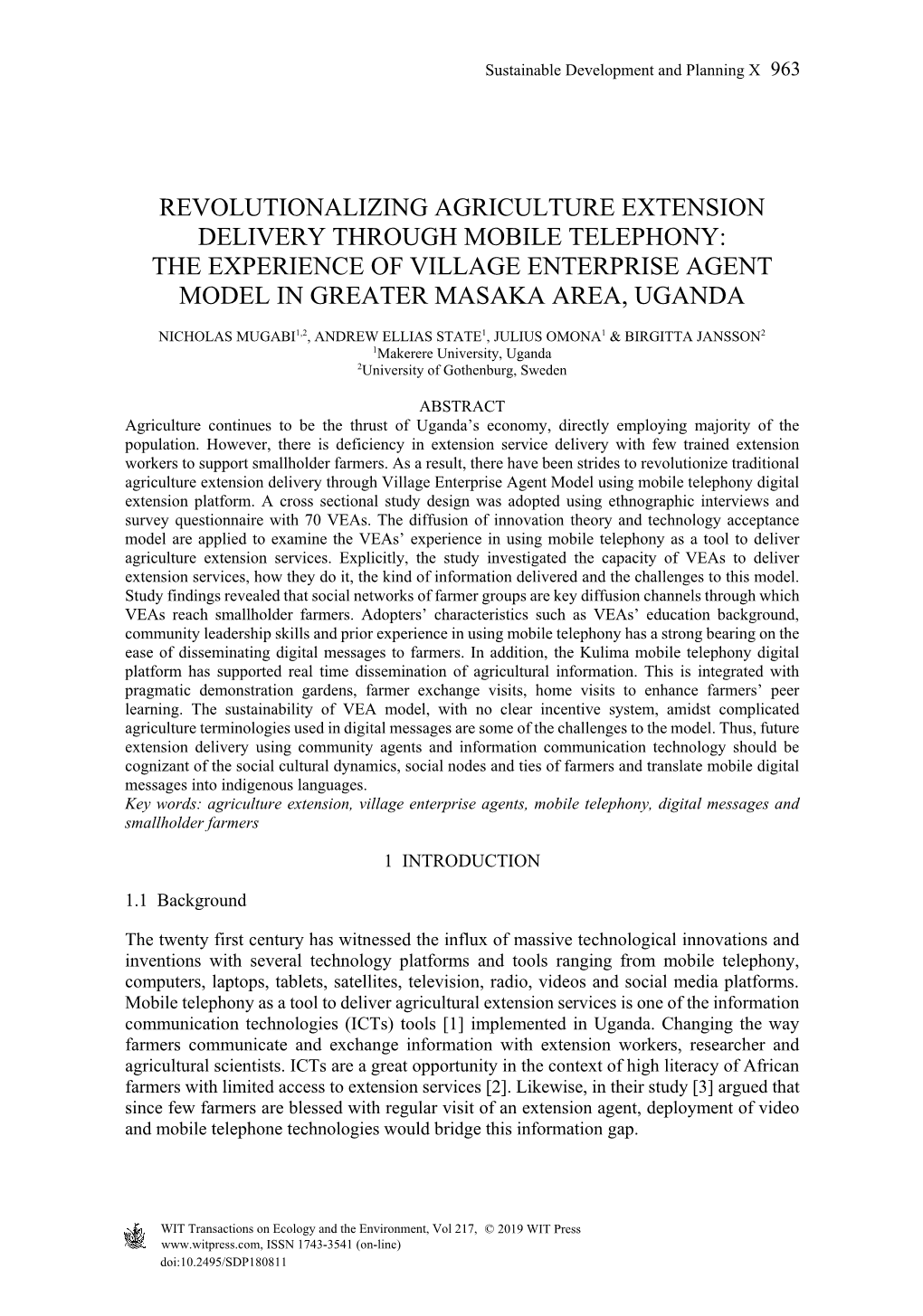 The Experience of Village Enterprise Agent Model in Greater Masaka Area, Uganda