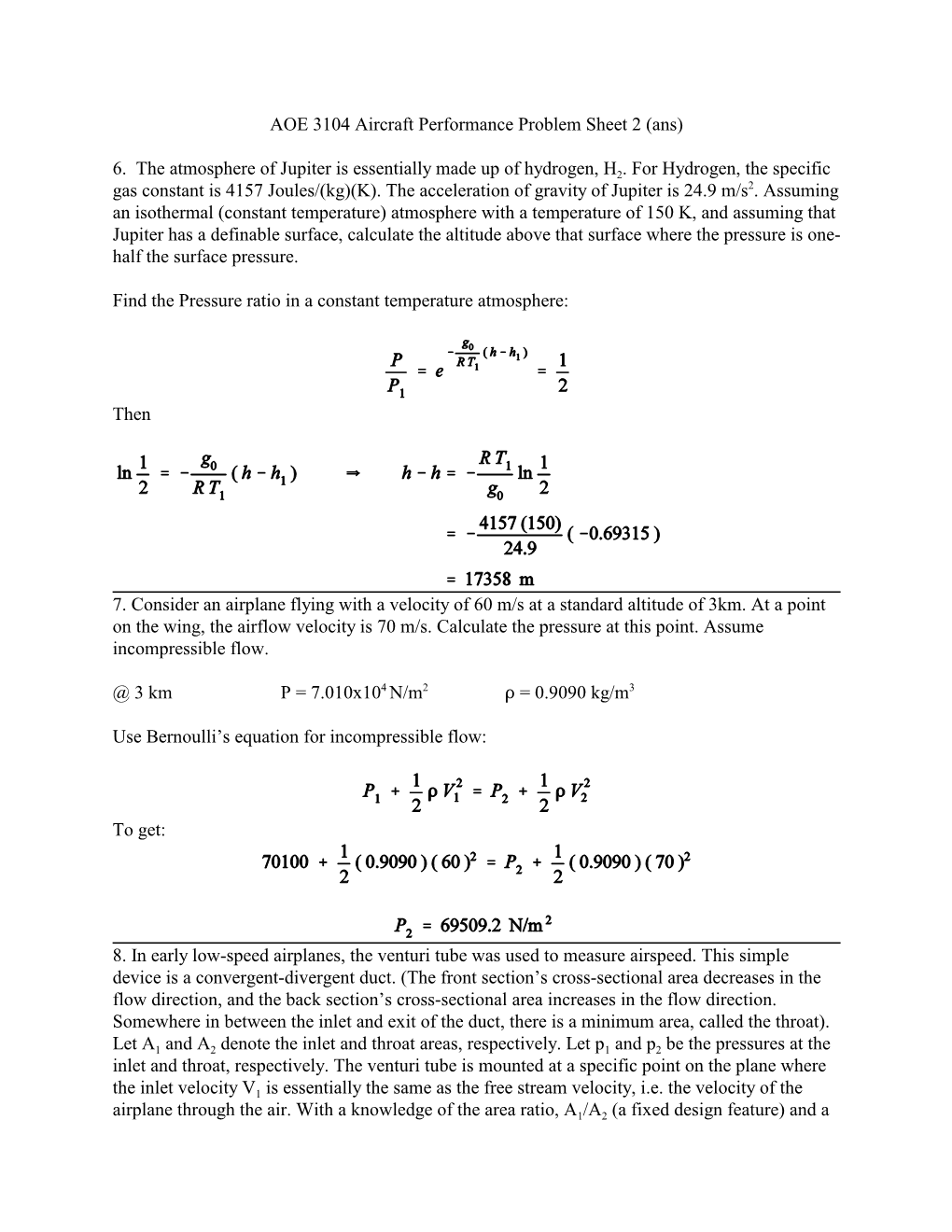 AOE 3104 Aircraft Performance Problem Sheet 2 (Ans)