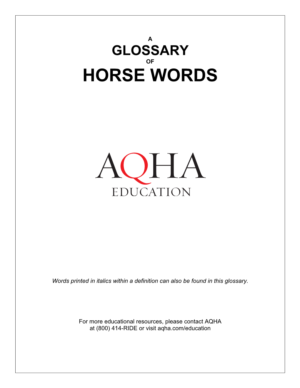 Horse Word Glossary