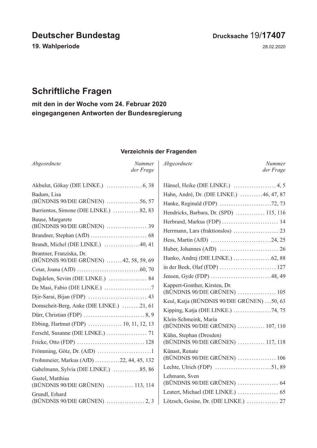 Drucksache 19/17407 19